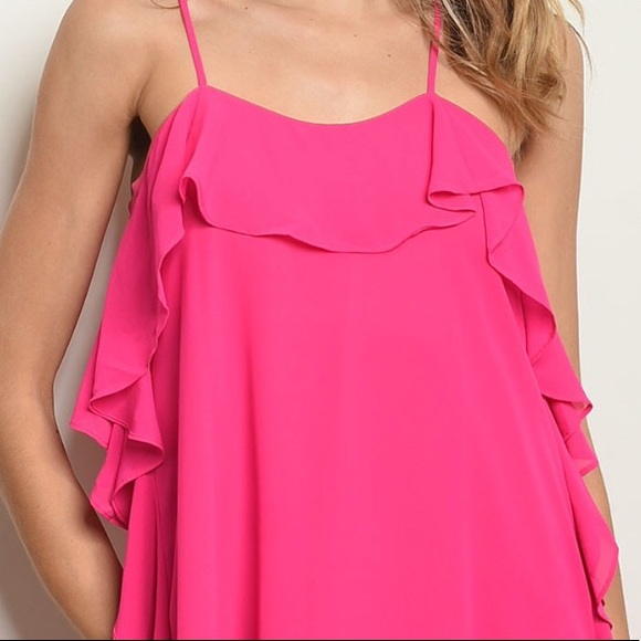 FUCHSIA RUFFLED DETAILED FLOWY TUNIC DRESS - Picture 2 of 9